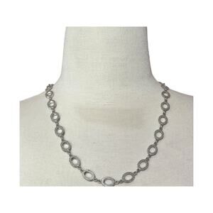 1960s Trifari Silver Tone Trifarium Geometric Oval Link Matinee Length Necklace